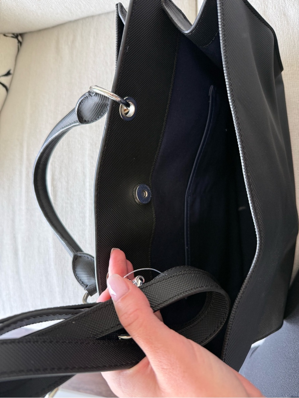 Lacoste Black Textured Top-Handle Tote - Picture 3 of 3